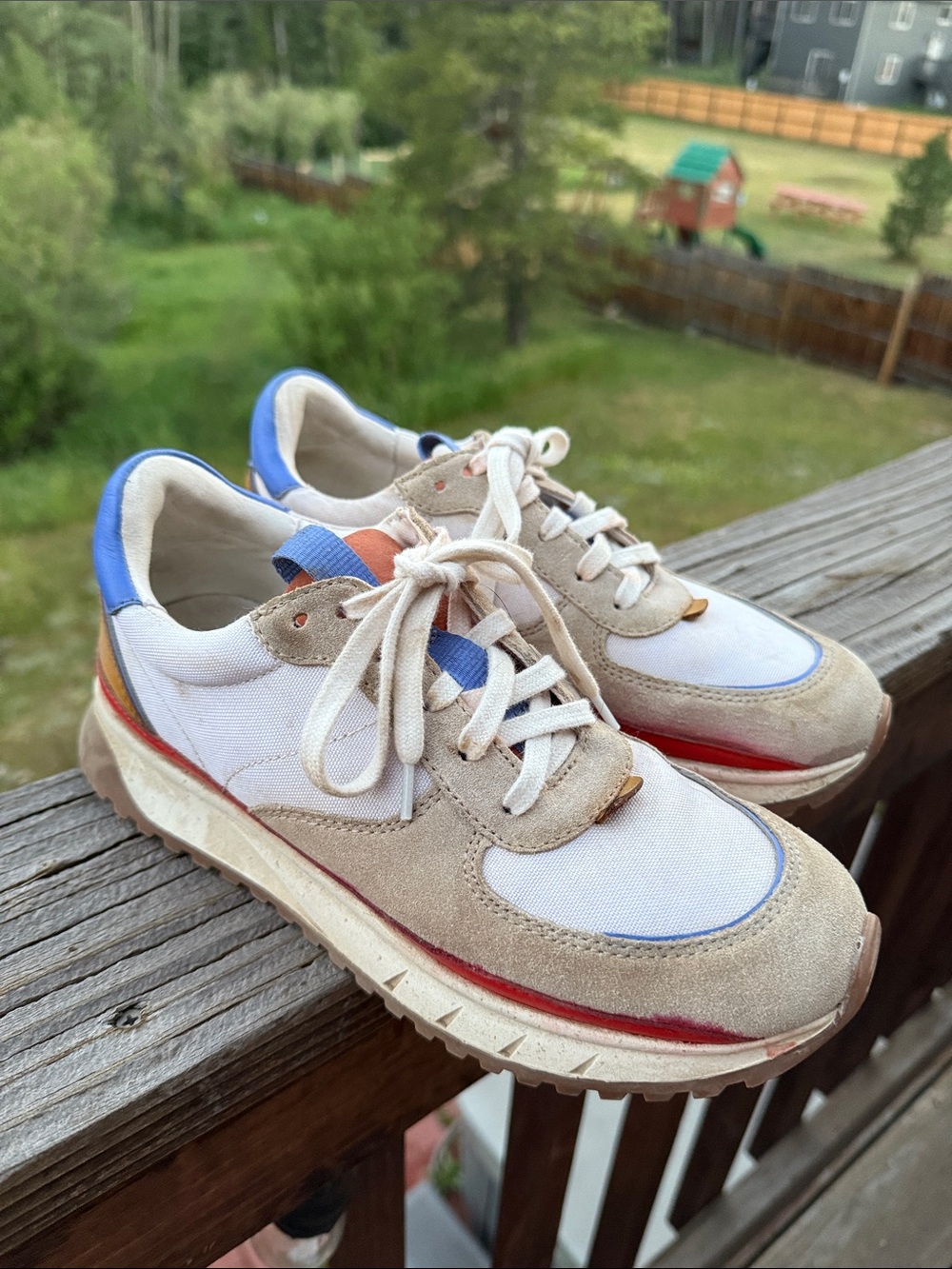 Madewell Beige White Multicolor Suede-Trim Sneakers